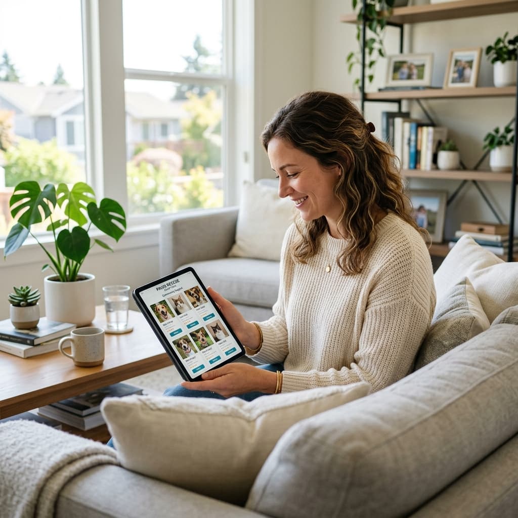 Person searching for found pets on a tablet